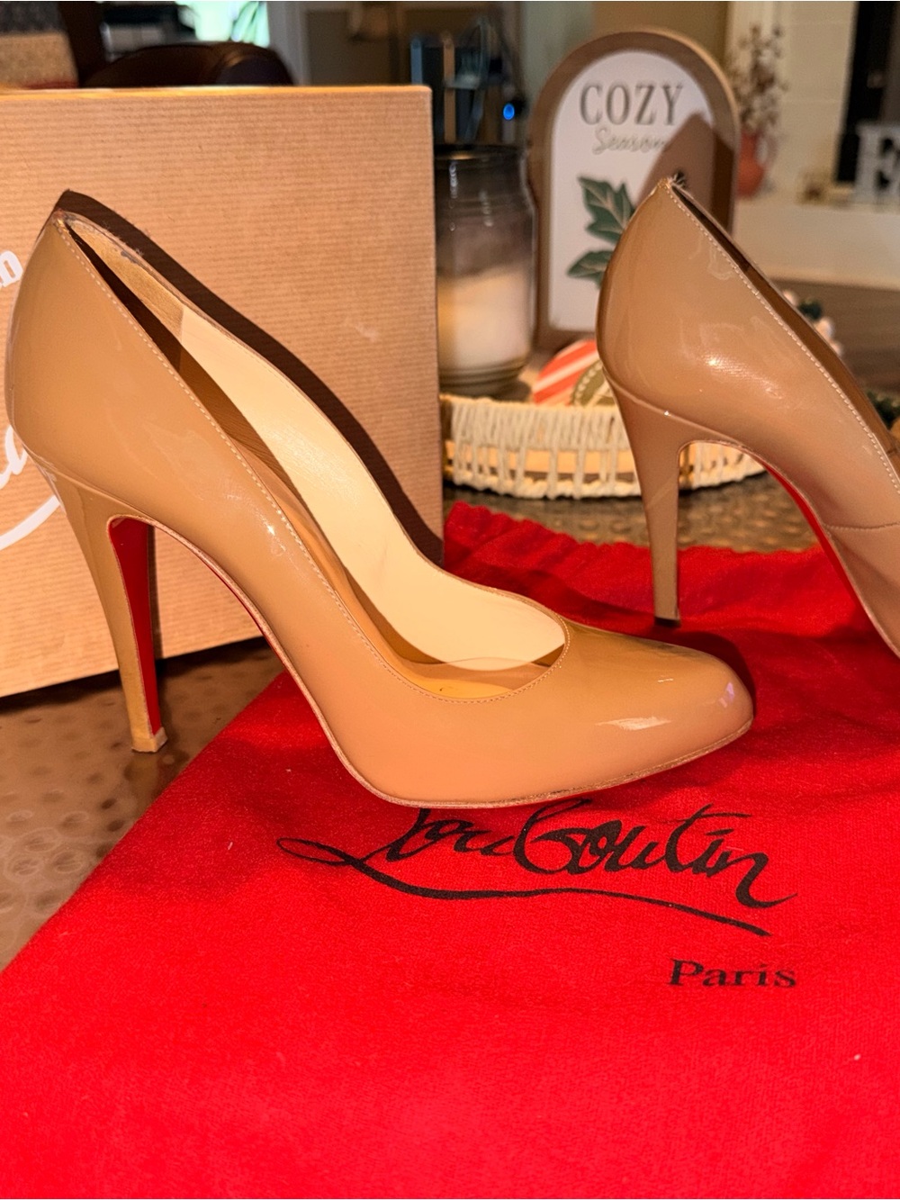 Christian Louboutin Nude Patent Leather Pumps with Red Sole